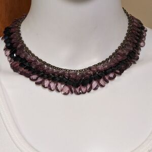 Vintage clear purple crystal & black faceted beads choker or necklace